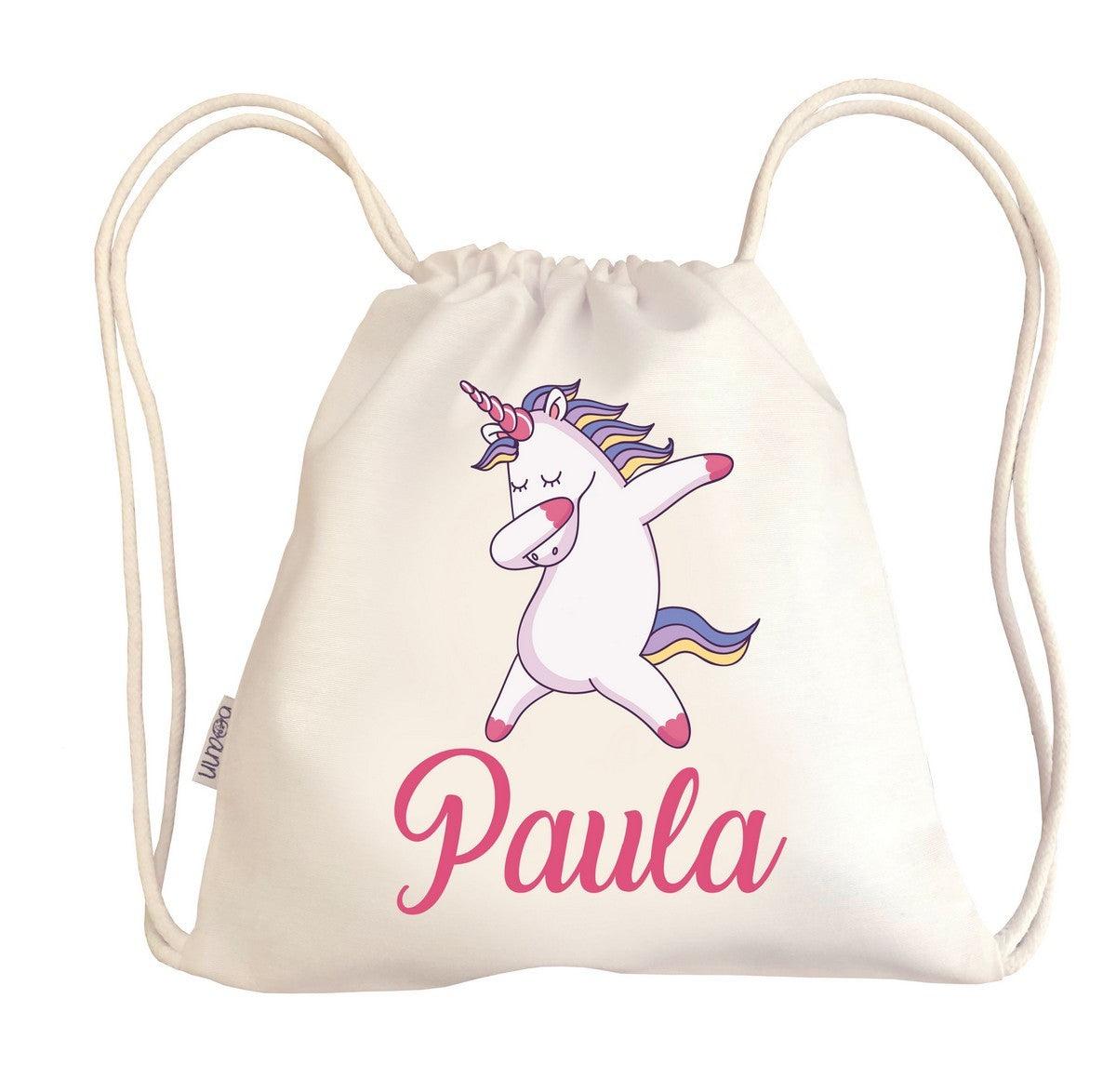 Bolsa Tela Niños Petate Personalizado Unicornio Bailando con Nombre Boann - Nanetes #