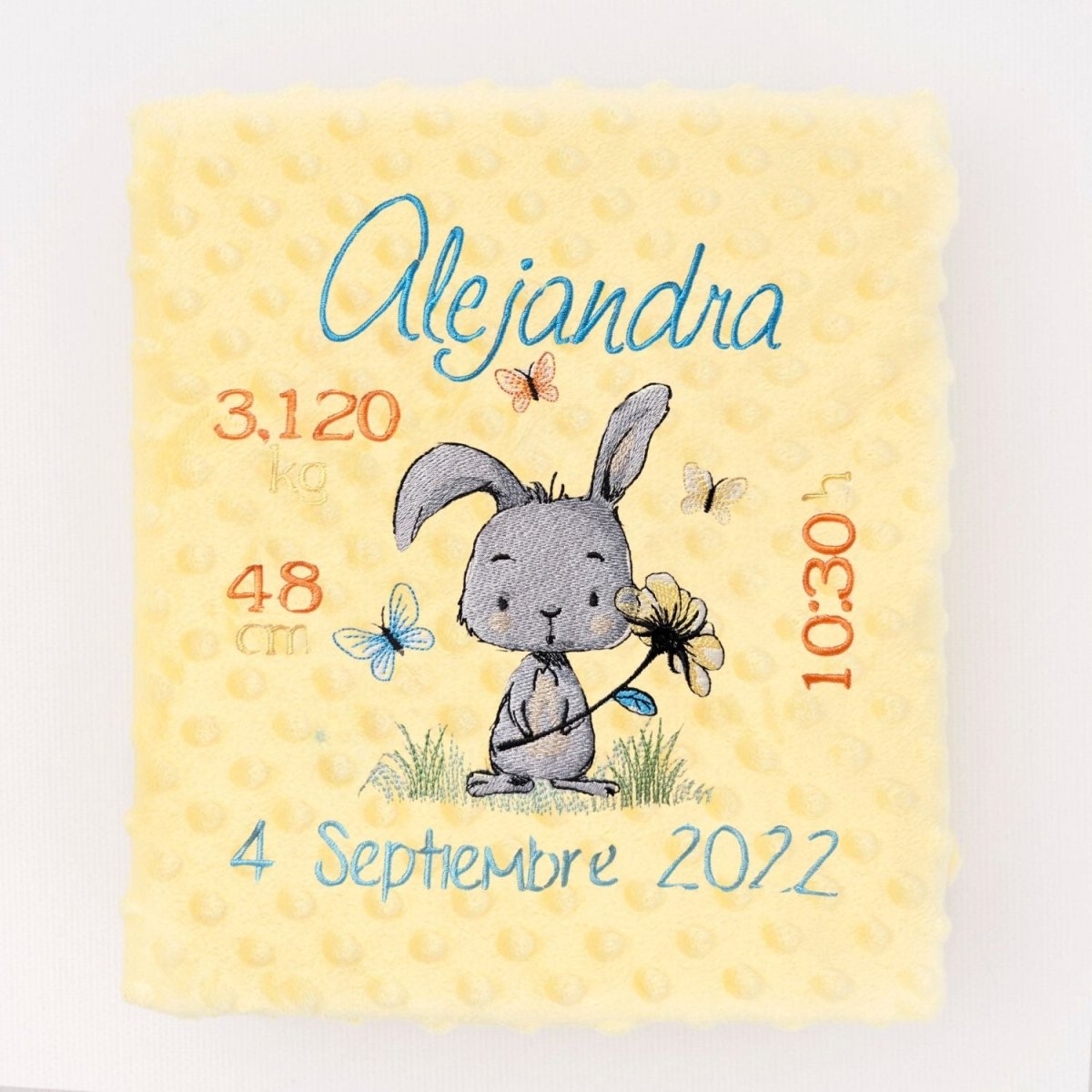 Manta Bebe Datos Nacimiento Conejito Flor - Nanetes