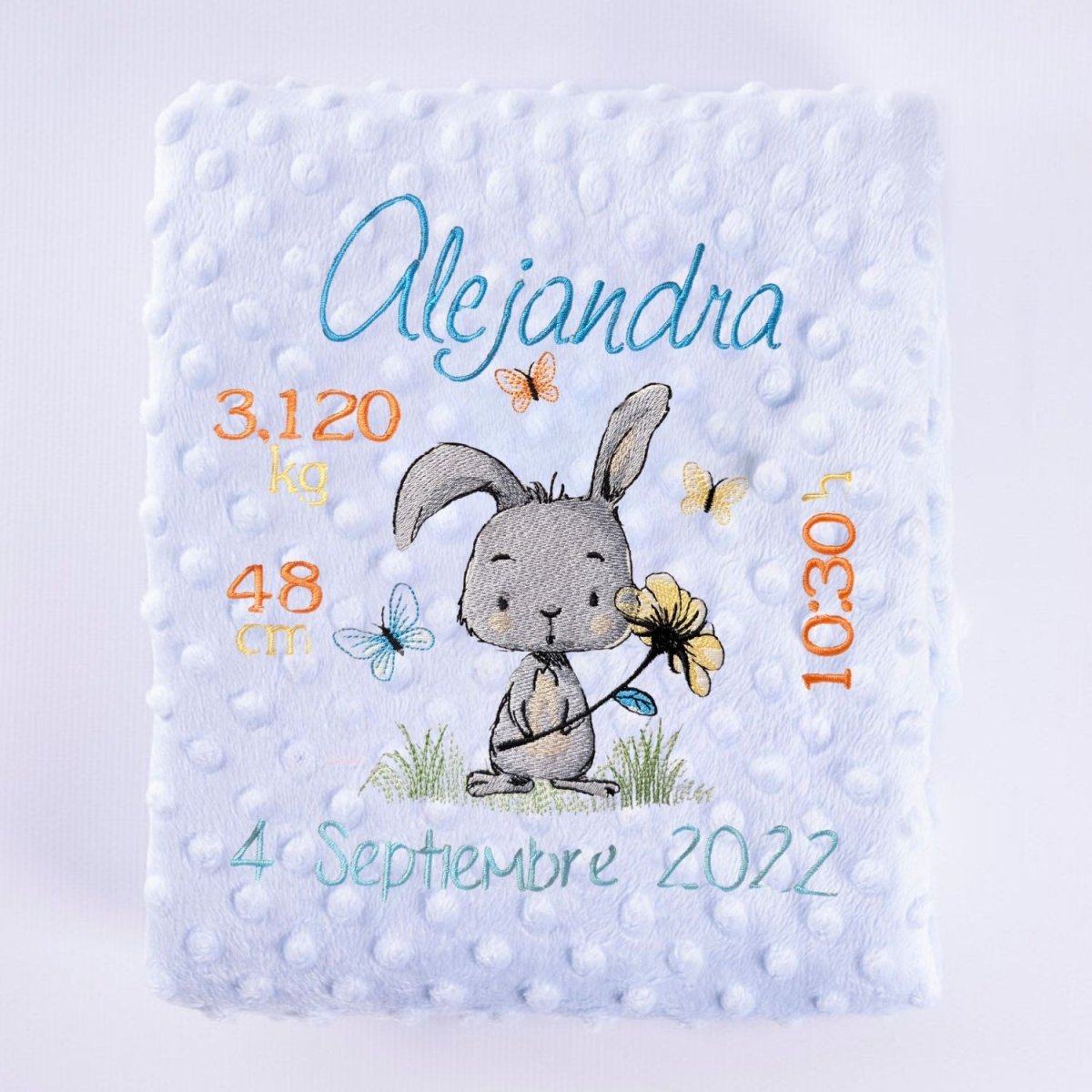 Manta Bebe Datos Nacimiento Conejito Flor - Nanetes