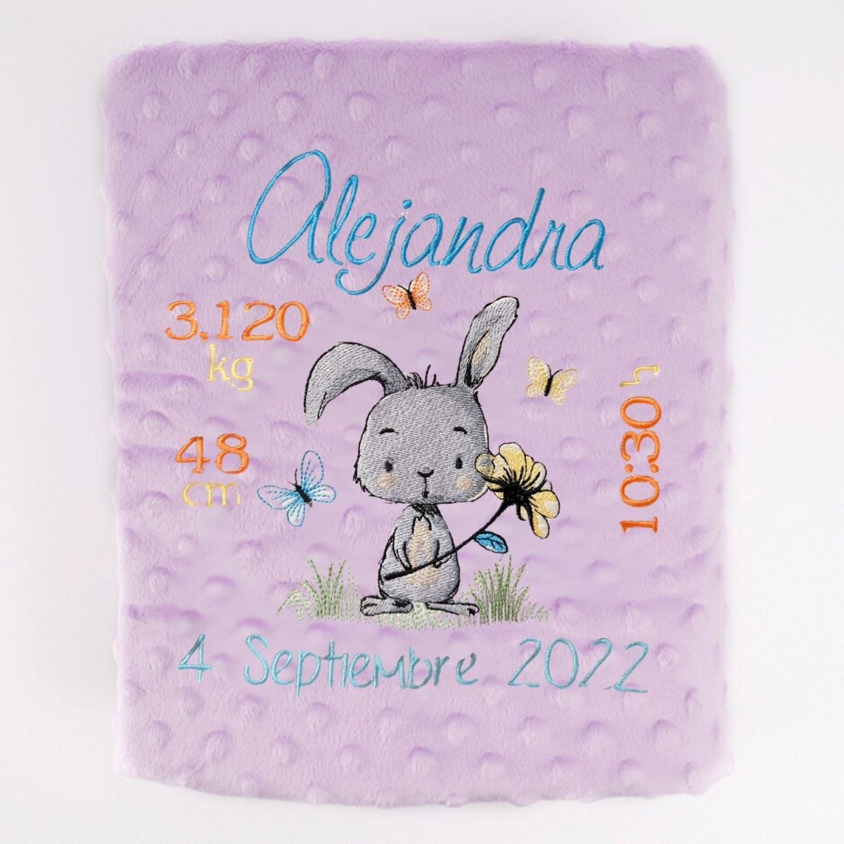 Manta Bebe Datos Nacimiento Conejito Flor - Nanetes