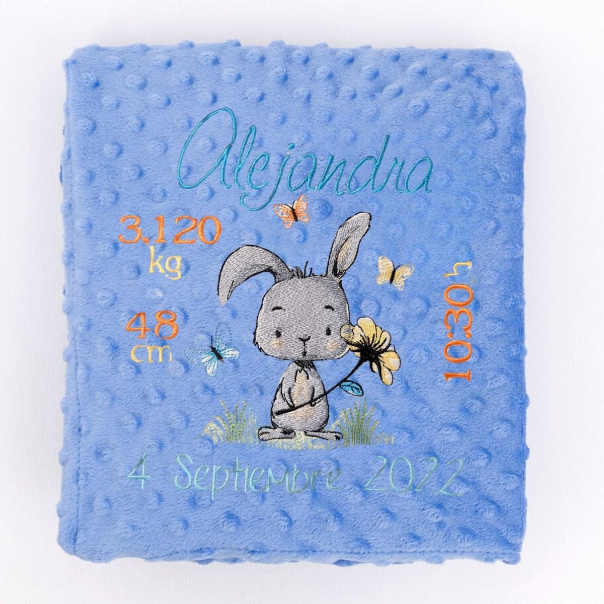 Manta Bebe Datos Nacimiento Conejito Flor - Nanetes