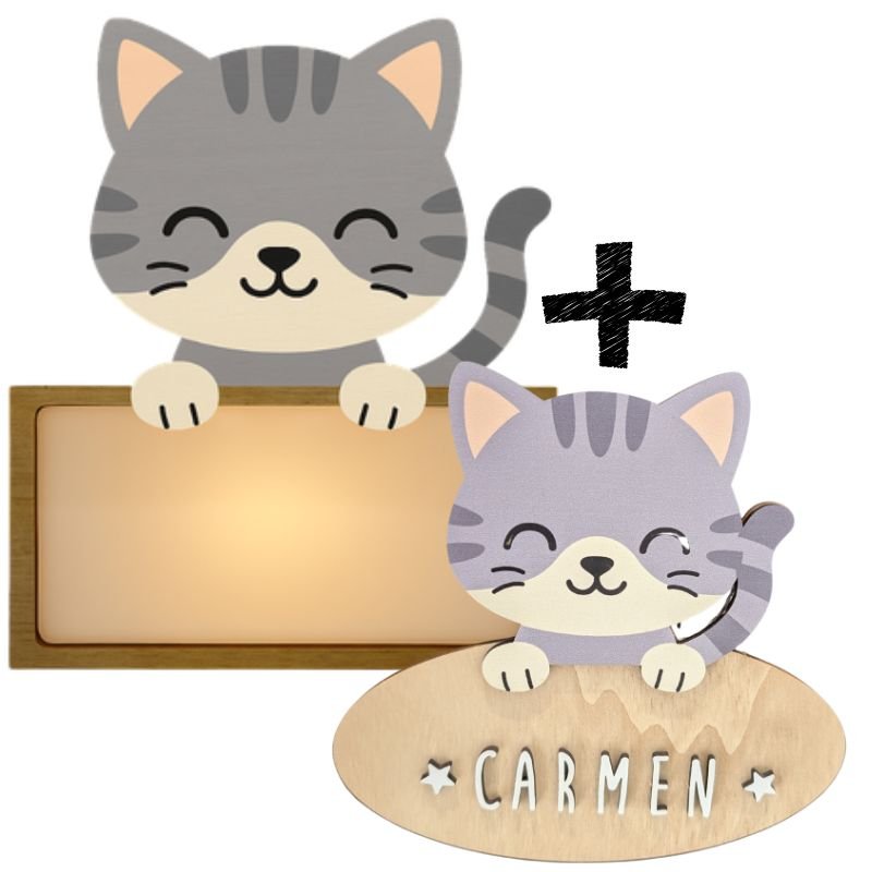 Lampara + Placa puerta personalizadas Gato - Nanetes