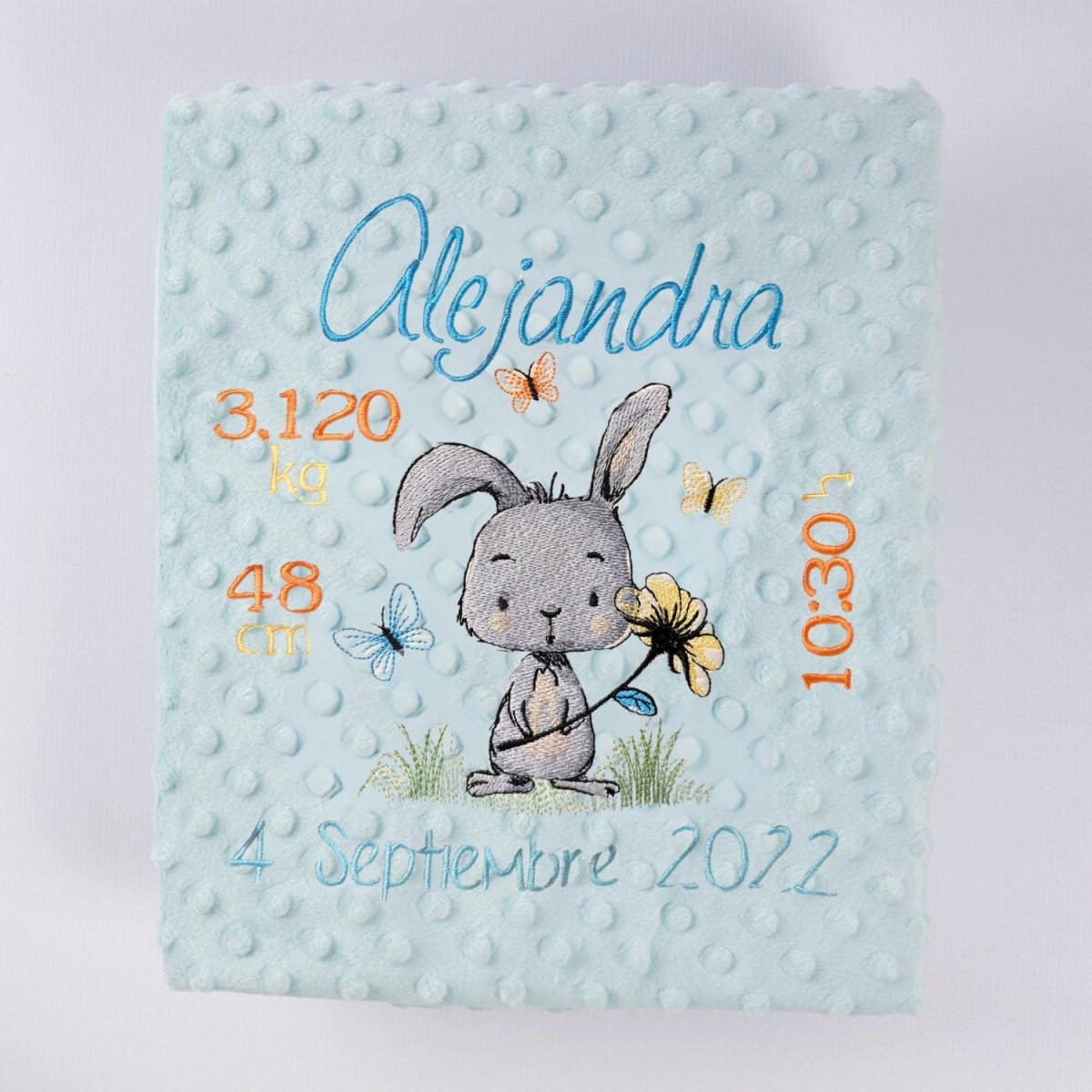 Manta Bebe Datos Nacimiento Conejito Flor - Nanetes