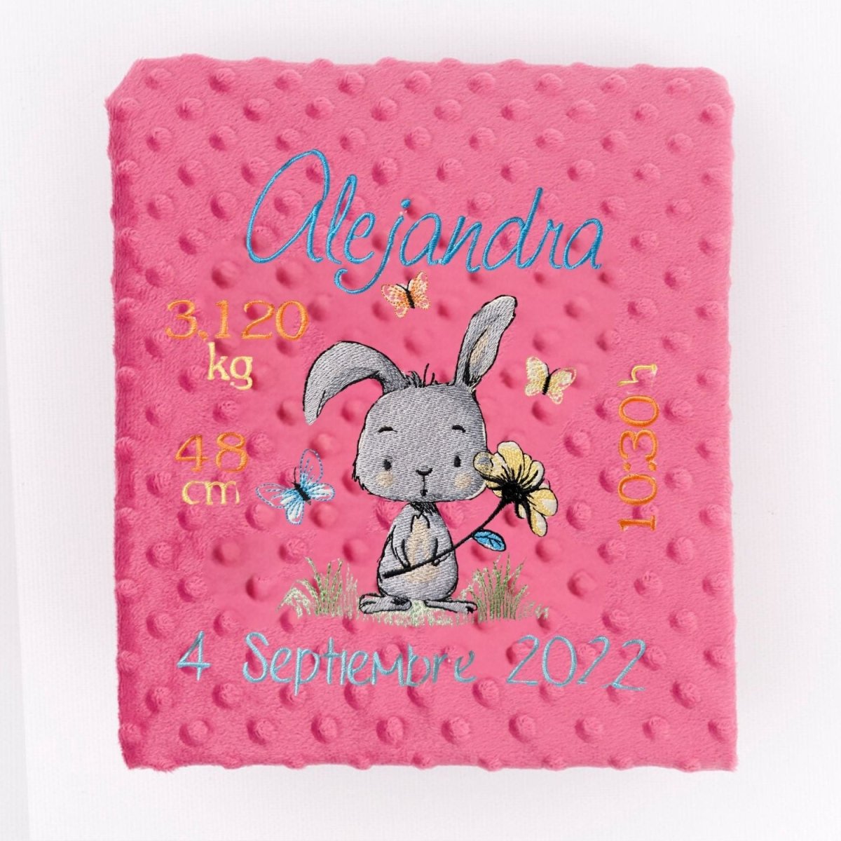 Manta Bebe Datos Nacimiento Conejito Flor - Nanetes