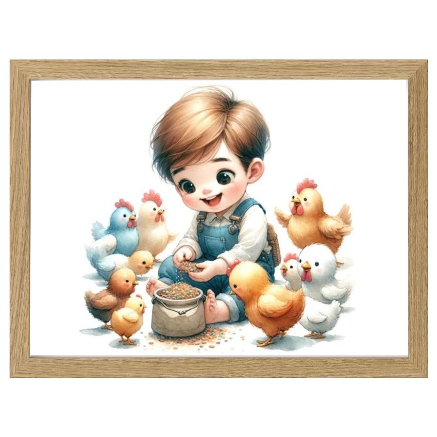 Cuadro Infantil Decorativo Niño con gallinitas - Nanetes