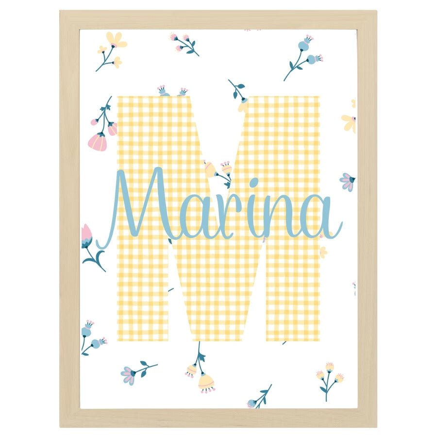 Cuadro Infantil nombre florecitas amarillo - Nanetes