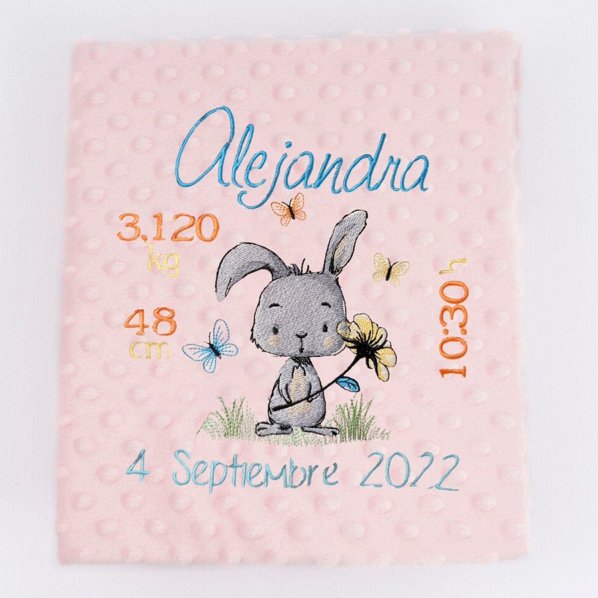 Manta Bebe Datos Nacimiento Conejito Flor - Nanetes