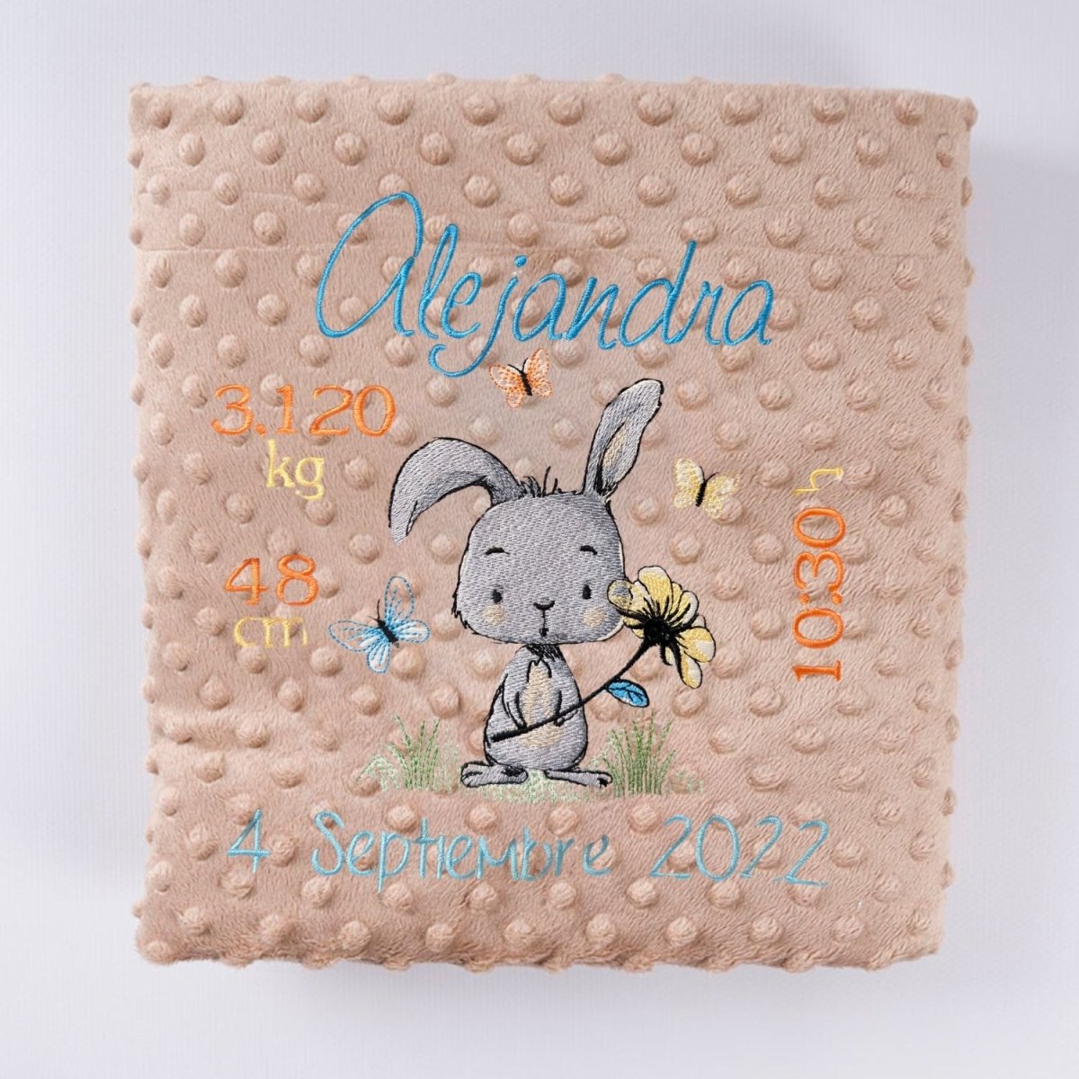 Manta Bebe Datos Nacimiento Conejito Flor - Nanetes