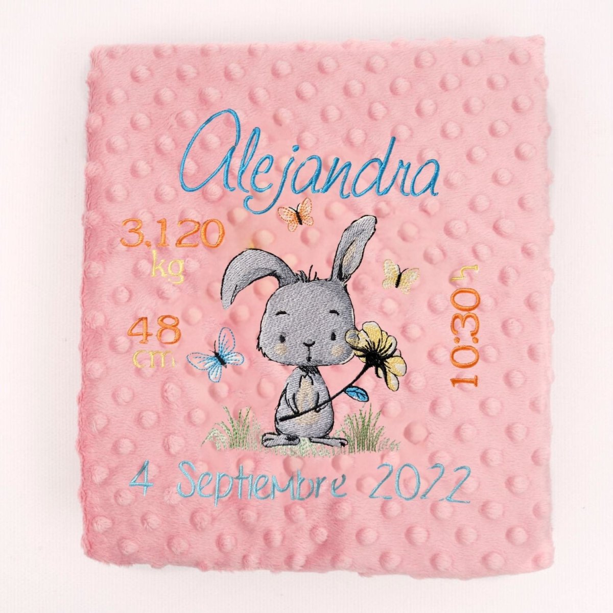Manta Bebe Datos Nacimiento Conejito Flor - Nanetes