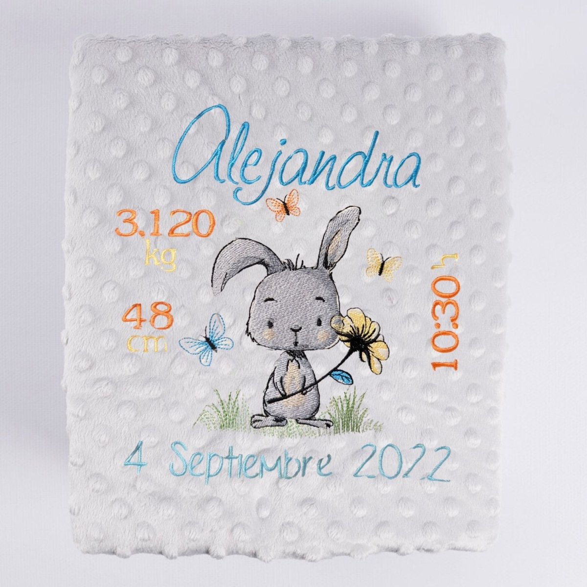 Manta Bebe Datos Nacimiento Conejito Flor - Nanetes