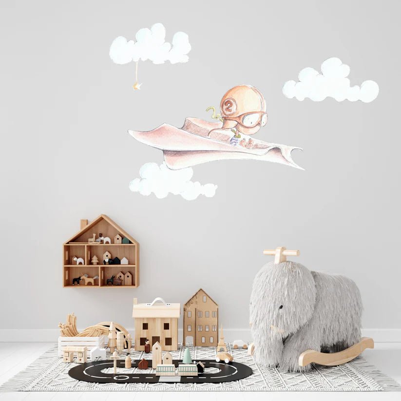 Vinilo Infantil Avión de papel Sueños de Cigüeña - Nanetes