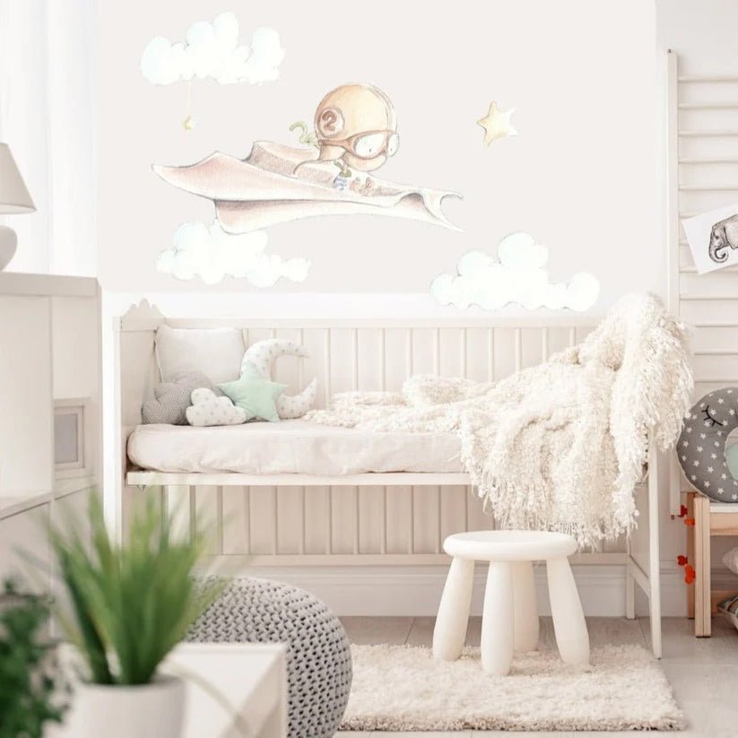 Vinilo Infantil Avión de papel Sueños de Cigüeña - Nanetes