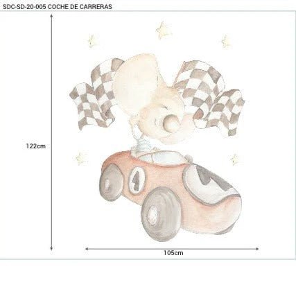 Vinilo Infantil Coche de Carreras Sueños de Cigüeña - Nanetes