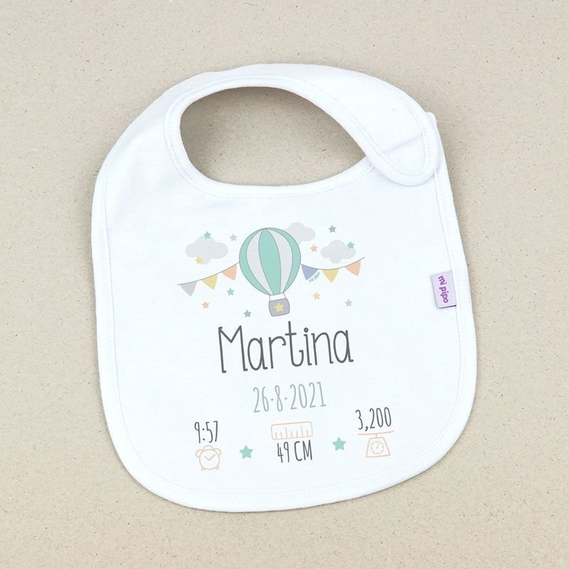 Babero Datos nacimiento Personalizado Globo - Nanetes