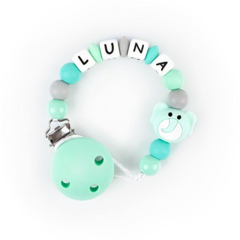 Chupetero Silicona Personalizado Elefante Menta - Nanetes #