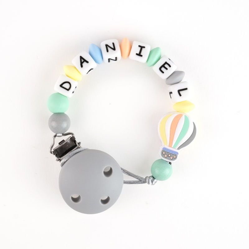 Chupetero Silicona Personalizado Globo Gris - Nanetes