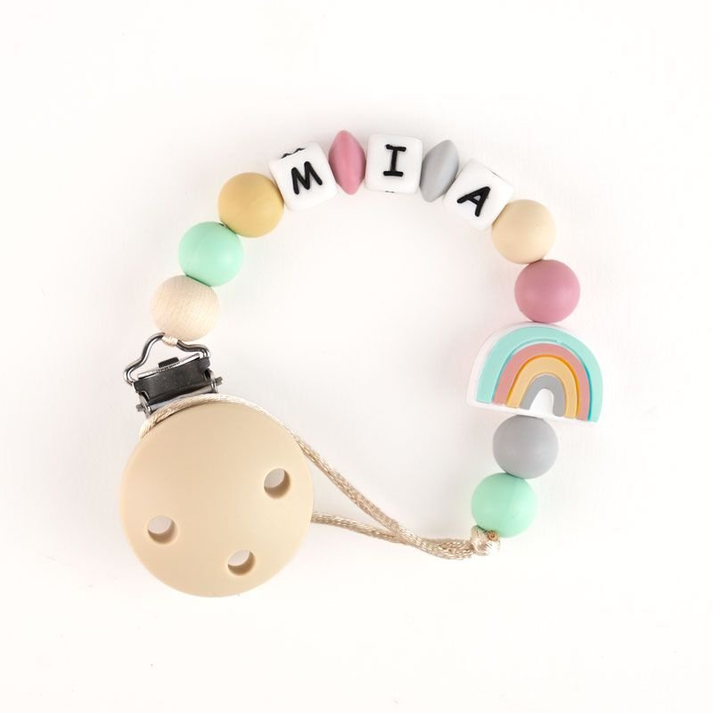 Chupetero Silicona Personalizado Arco Iris beige - Nanetes