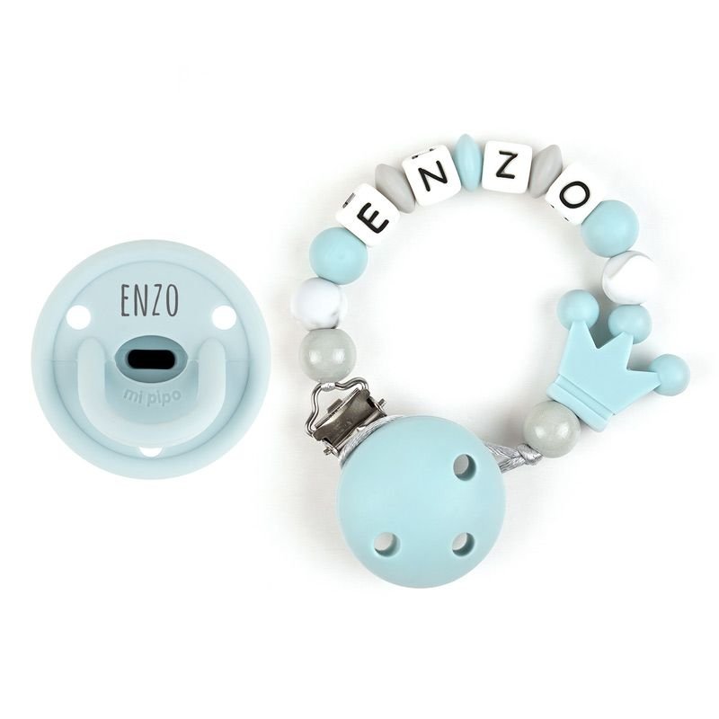 Chupete y Chupetero Personalizados Corona celeste - Nanetes