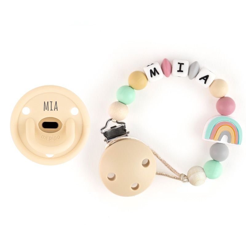 Chupete y Chupetero Arco Iris Beige - Nanetes