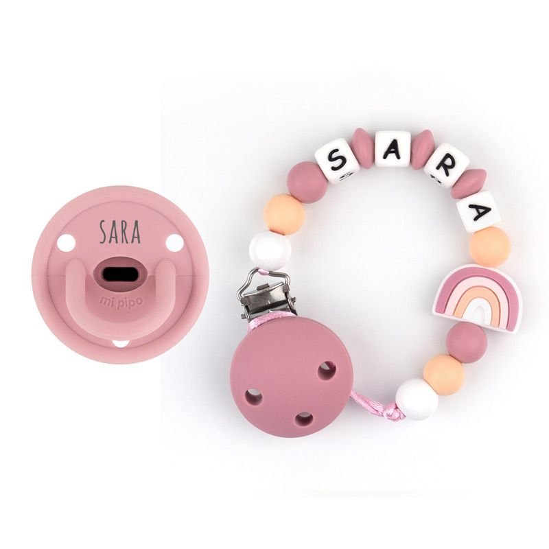 Chupete y Chupetero Arco Iris Rosa Blush - Nanetes