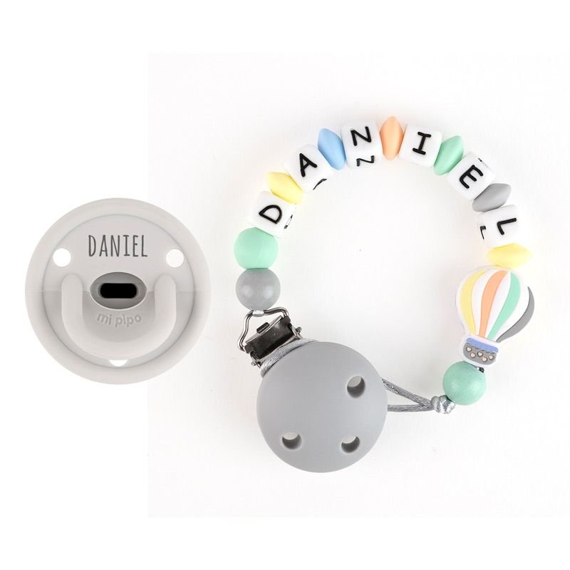 Chupete y Chupetero Personalizados Globo gris - Nanetes