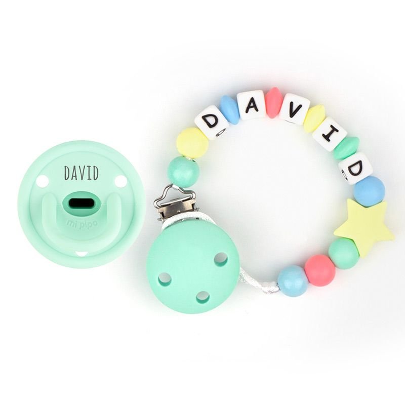 Chupete y Chupetero Personalizados Estrella Multicolor - Nanetes