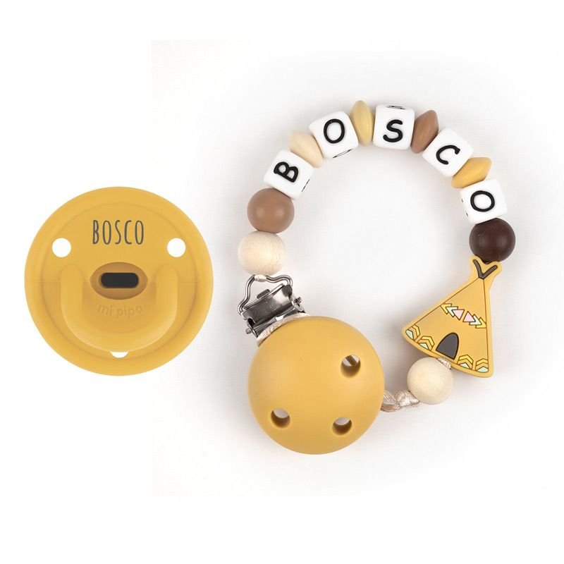 Chupete y Chupetero Personalizados Tippi Mostaza - Nanetes