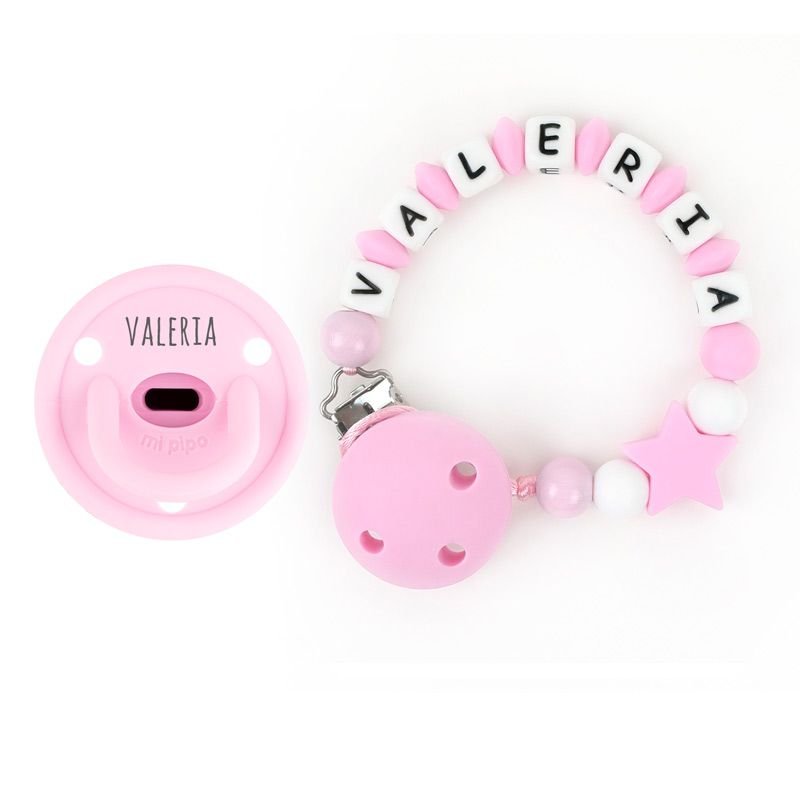 Chupete y Chupetero Personalizados Estrella rosa - Nanetes