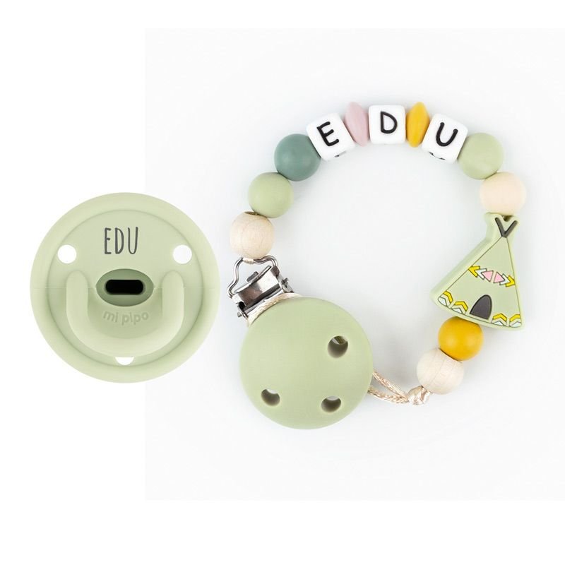 Chupete y Chupetero Personalizados Tipi Verde - Nanetes