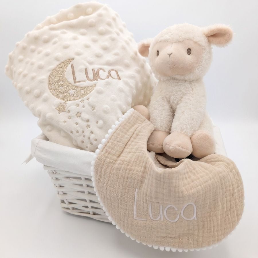 Cesta regalo Bebé personalizada Luna beige - Nanetes