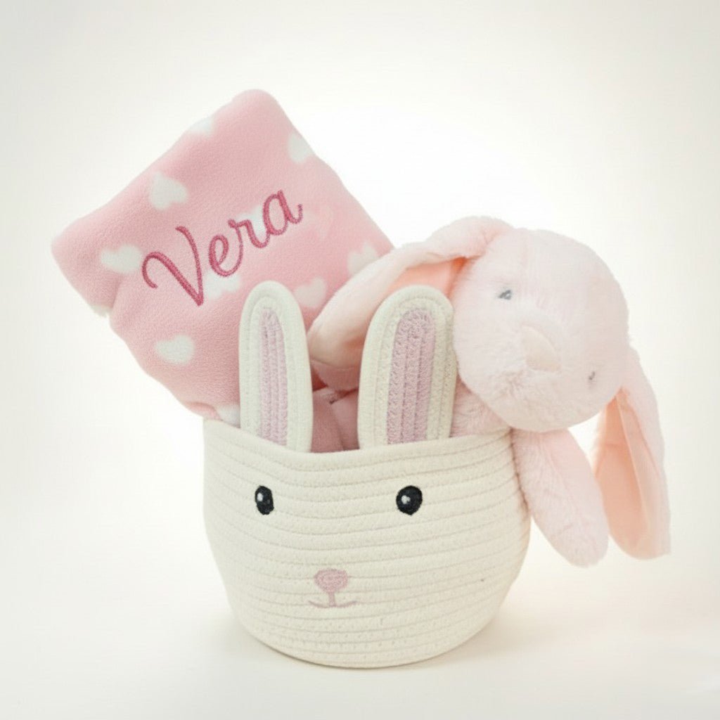 Cesta+Manta+Conejita rosa Personalizado Nanetes - Nanetes