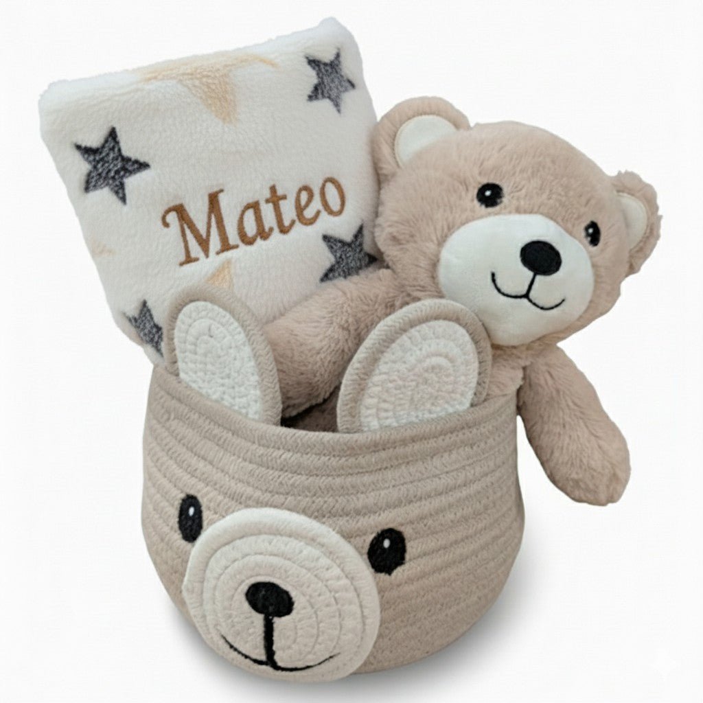 Cesta+Manta+Osito beige Personalizado Nanetes - Nanetes