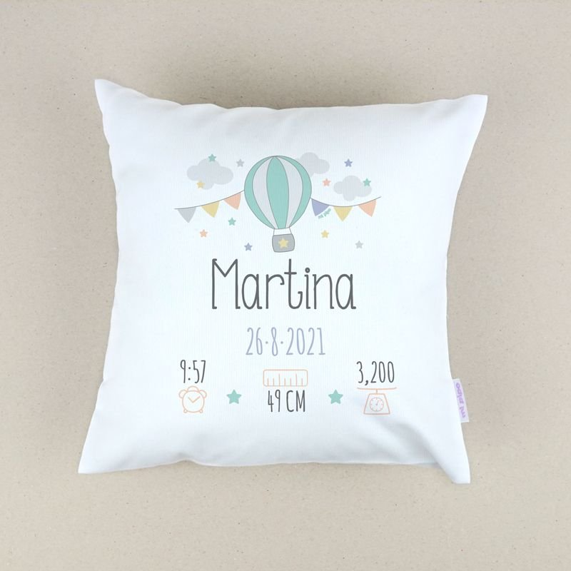 Cojín Personalizado Datos Nacimiento Globo - Nanetes