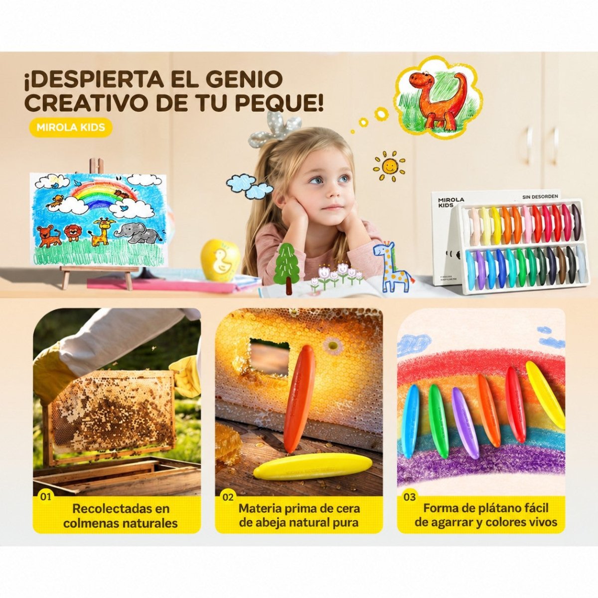 Caja 12 crayones Banana No Tóxicos Cera Abeja - Nanetes