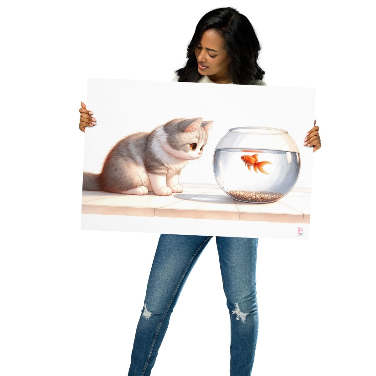 Lamina decorativa Gatito con pez - Nanetes