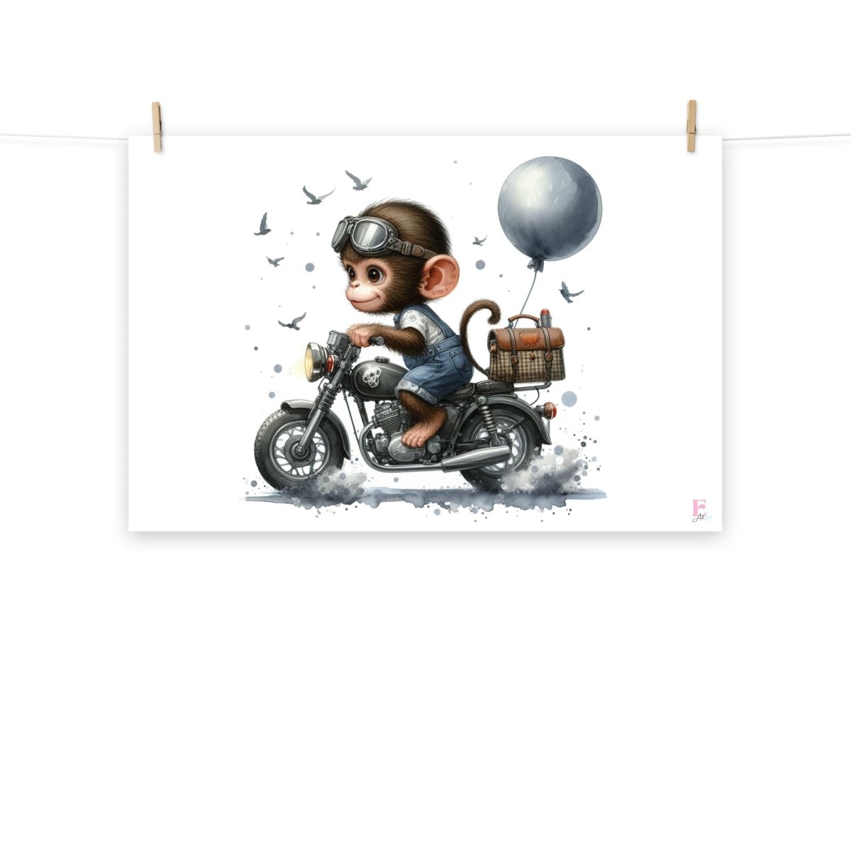 Lamina decorativa infantil Mono Moto - Nanetes