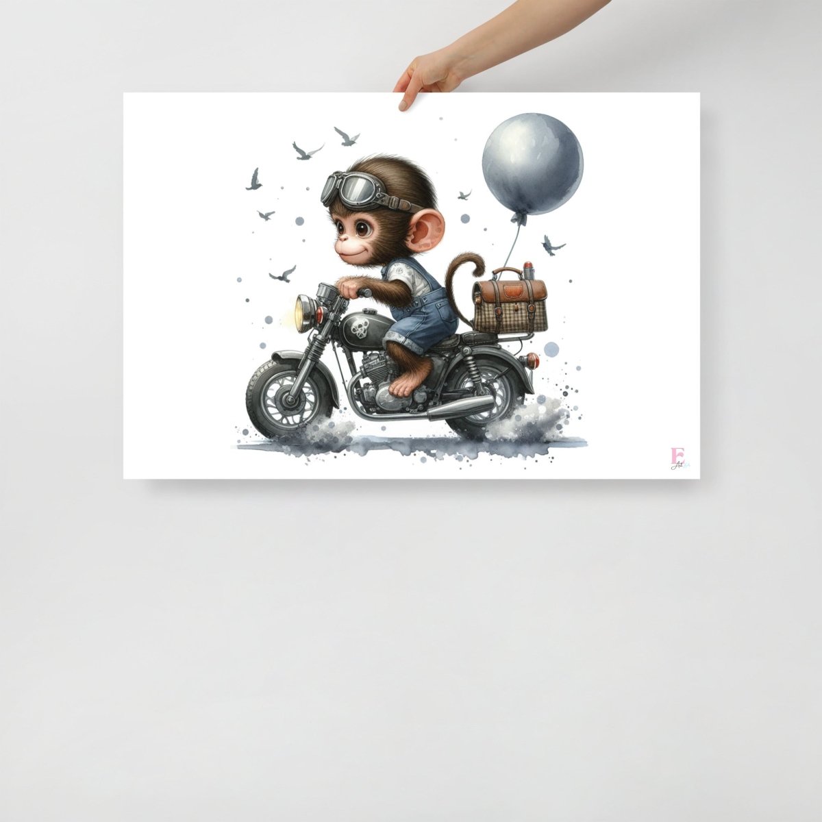 Lamina decorativa infantil Mono Moto - Nanetes