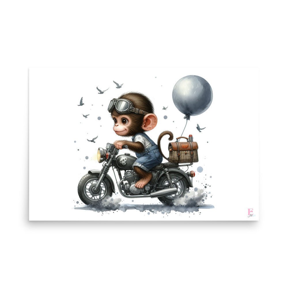 Lamina decorativa infantil Mono Moto - Nanetes