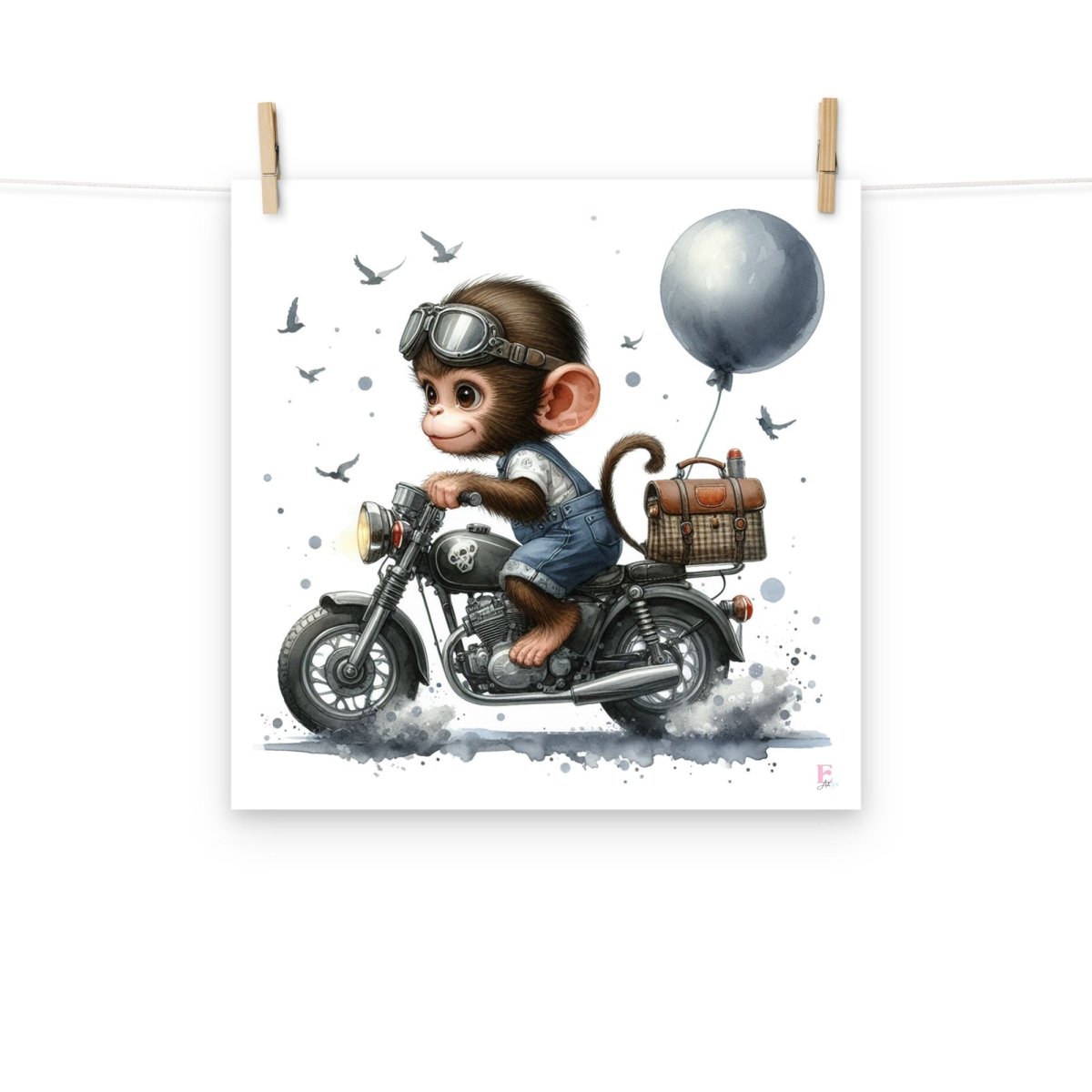 Lamina decorativa infantil Mono Moto - Nanetes