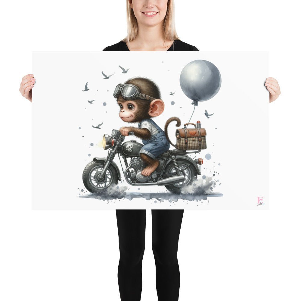 Lamina decorativa infantil Mono Moto - Nanetes