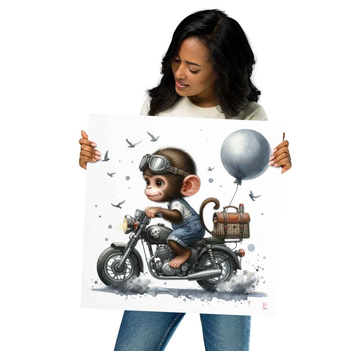 Lamina decorativa infantil Mono Moto - Nanetes