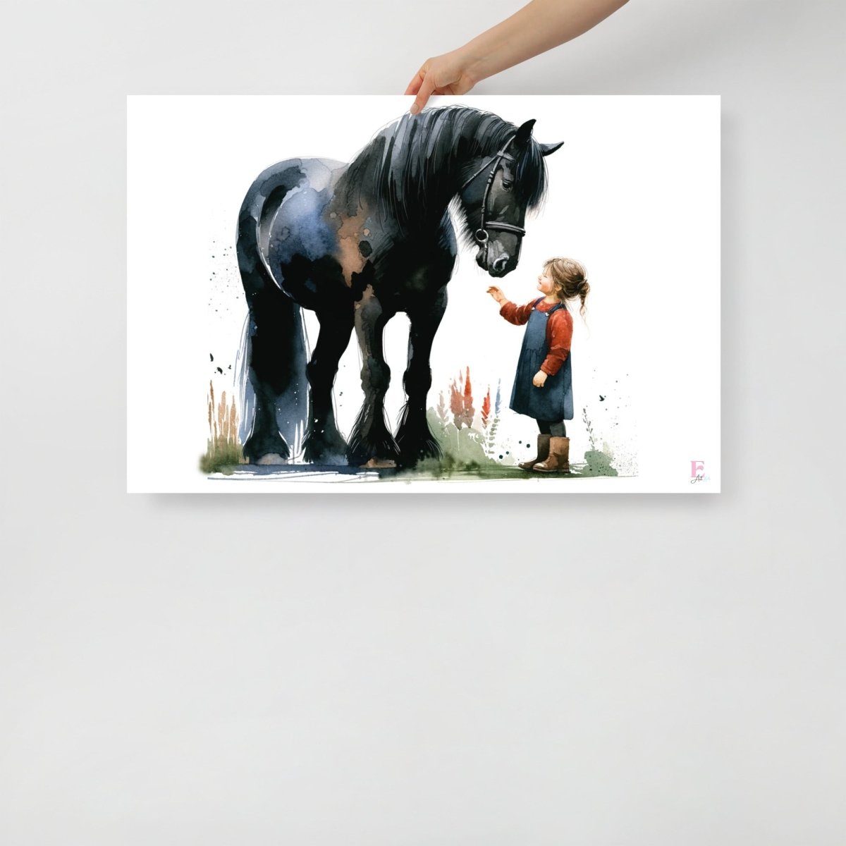 Lamina infantil Caballo negro con niña - Nanetes