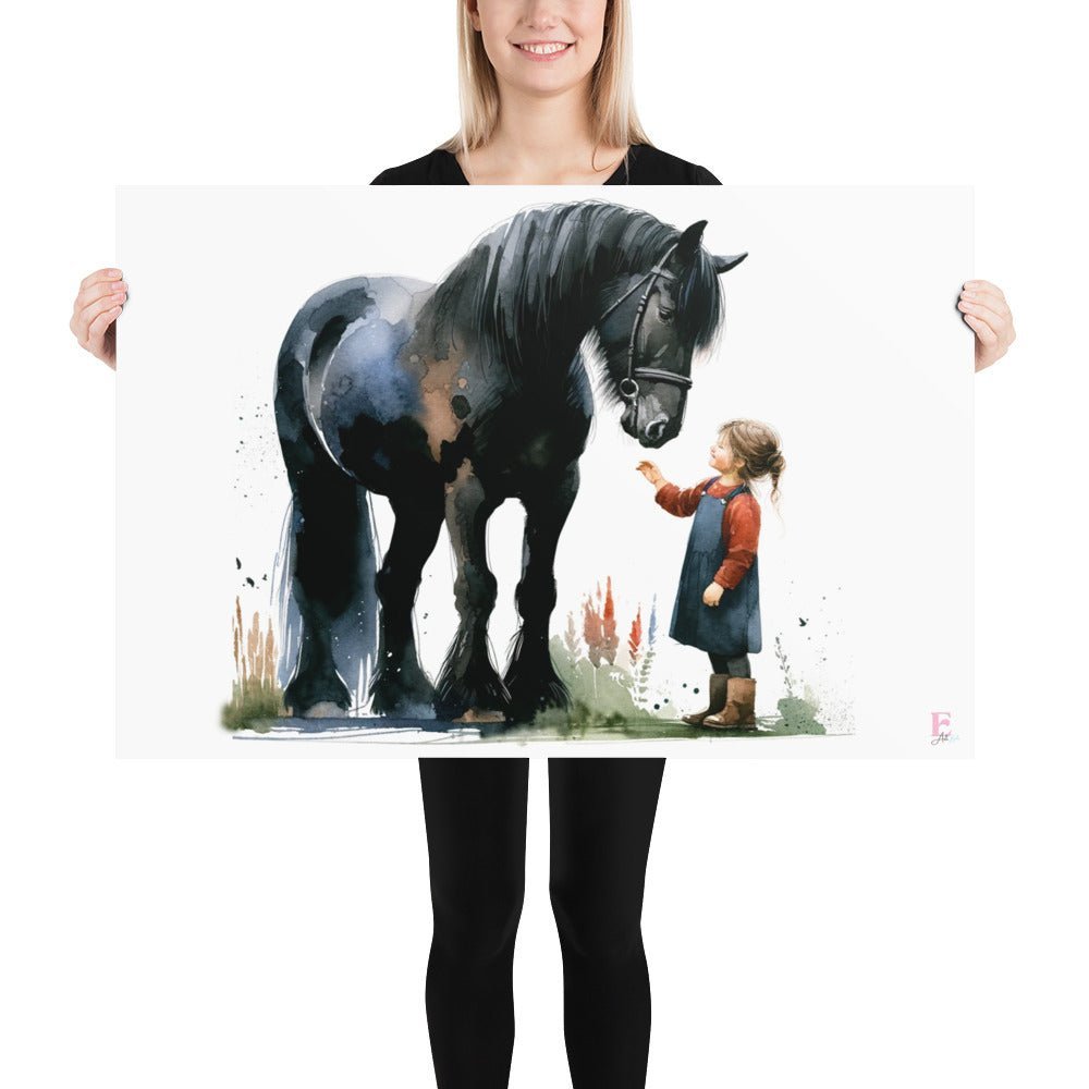 Lamina infantil Caballo negro con niña - Nanetes