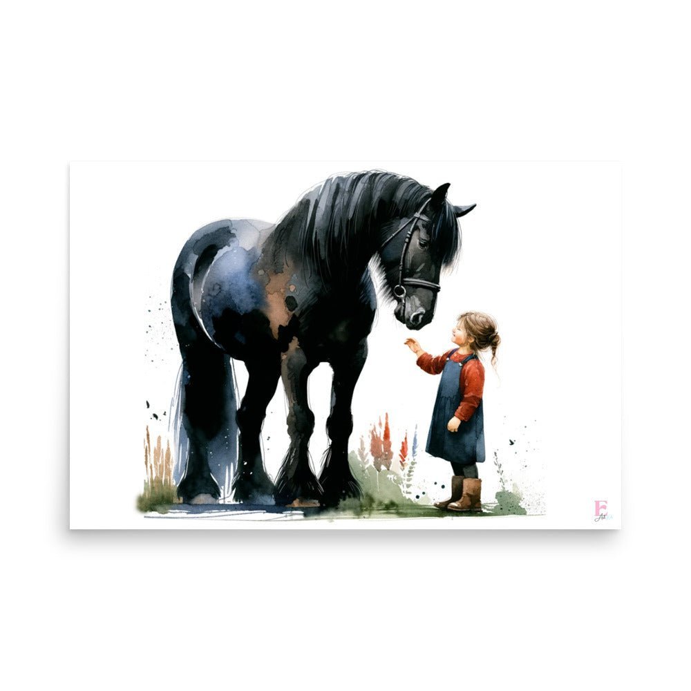 Lamina infantil Caballo negro con niña - Nanetes