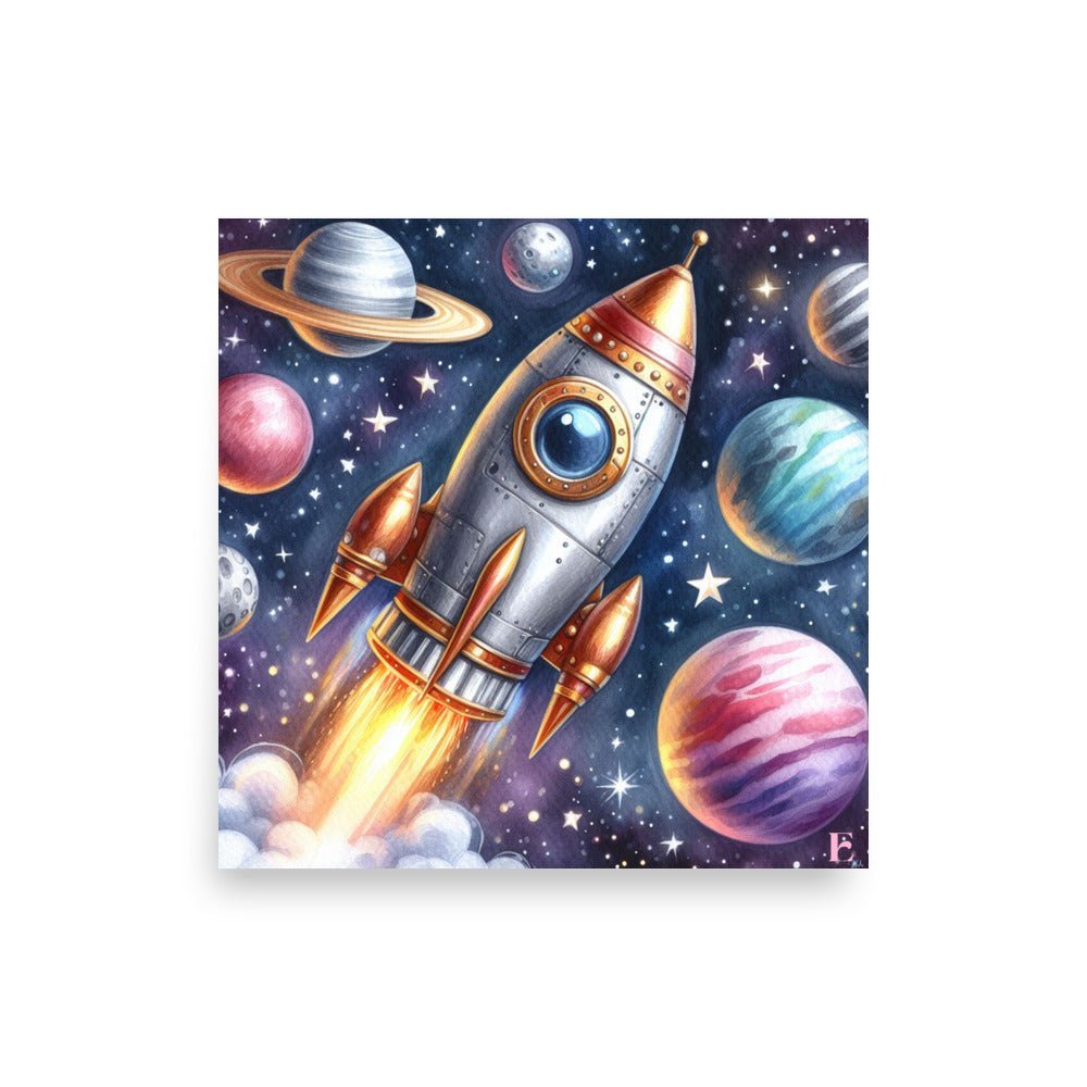 Lámina infantil Cohete en el espacio - Nanetes