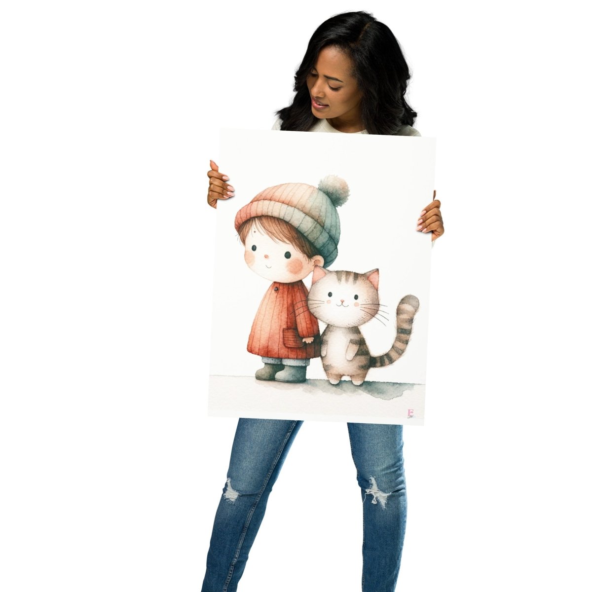 Lamina infantil Niña y Gatito - Nanetes