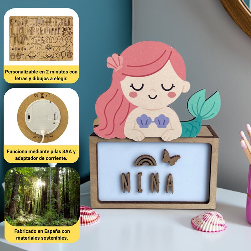 Lampara Infantil Personalizada Sirena - Nanetes