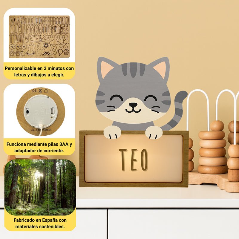 Lampara Infantil Personalizada Gato - Nanetes