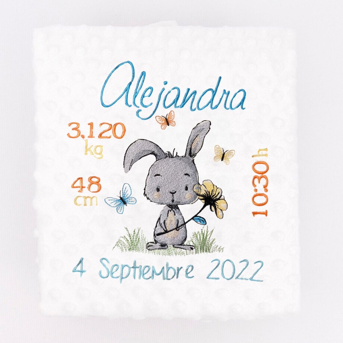 Manta Bebe Datos Nacimiento Conejito Flor - Nanetes