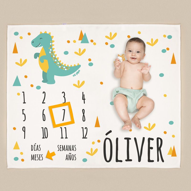 Manta cumplemeses personalizada Dino - Nanetes